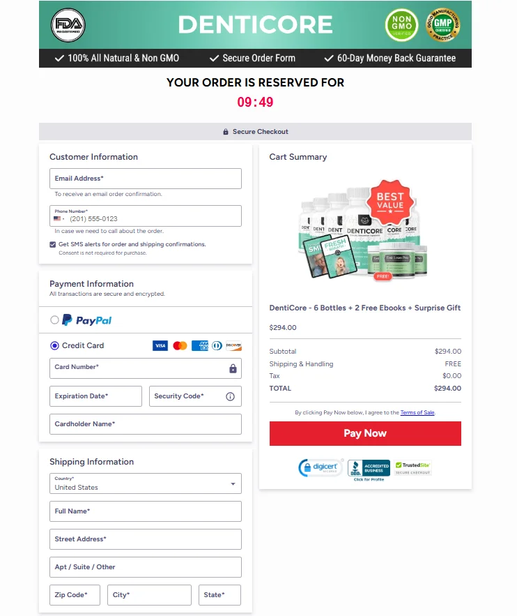DentiCore Secured Order Page